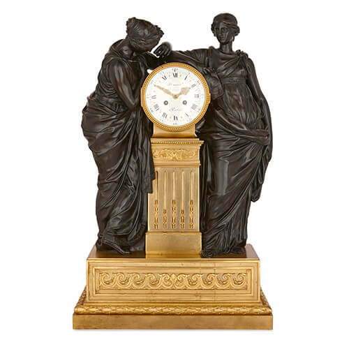 Large gilt and patinated bronze mantel clock by Deniere