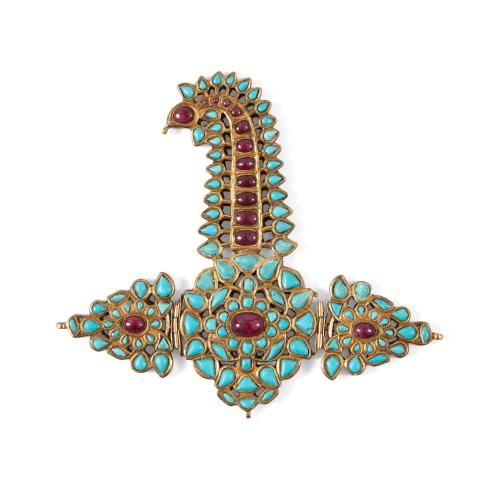 Indian ruby, turquoise and gold Sarpech turban ornament