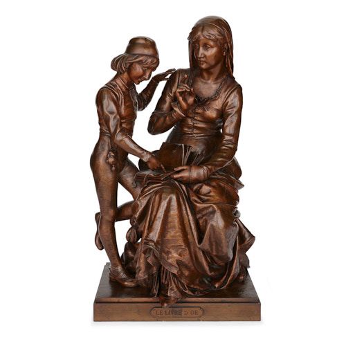 'Le Livre D'Or', patinated bronze sculpture by Faure de Brousse