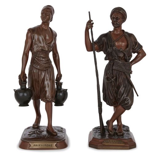 Pair of French Orientalist patinated bronze figures by Debut