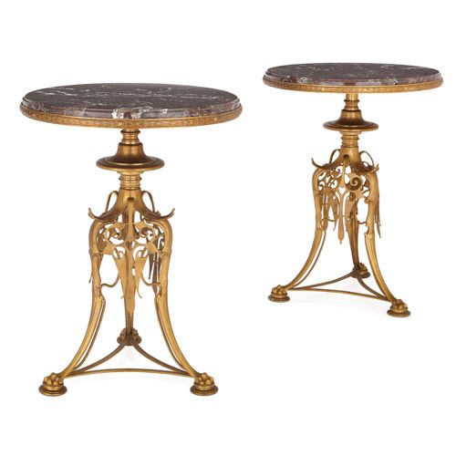 Pair of antique ormolu and marble guéridons by Barbedienne