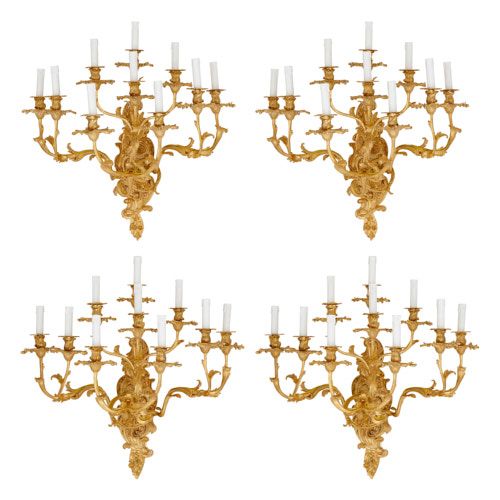 Set of four antique Louis XV style ormolu wall lights