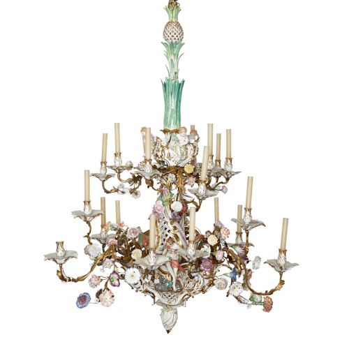 K.P.M. porcelain and ormolu Rococo style chandelier