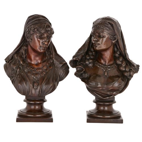 Pair of Orientalist spelter bust sculptures