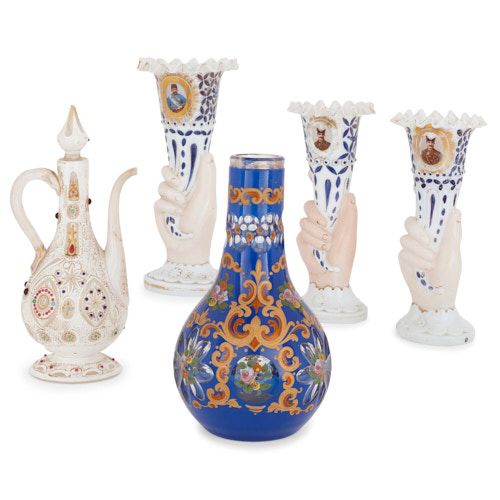 Collection of Bohemian Persian style glass objects