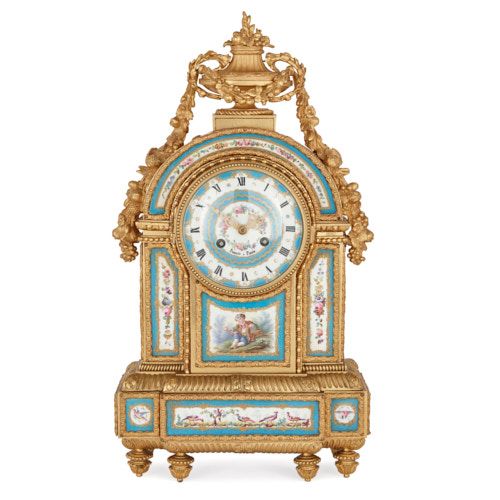 Antique ormolu and Sèvres style porcelain mantel clock 