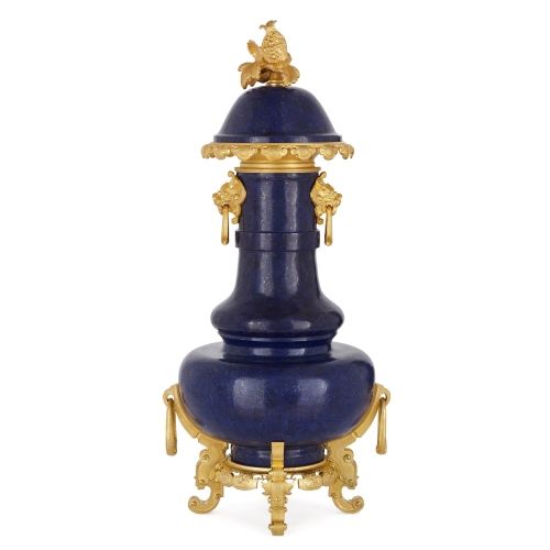 Antique Chinoserie style ormolu mounted lapis lazuli vase