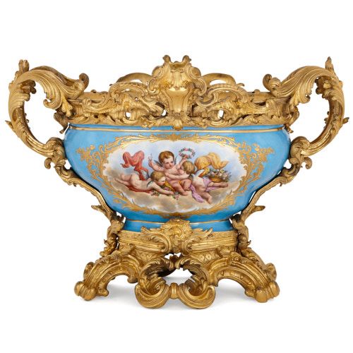 Antique Sèvres style porcelain and ormolu jardinière