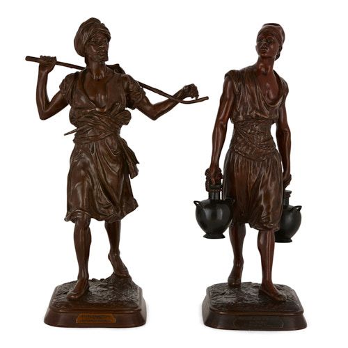 Pair of large Orientalist patinated bronze figures by Debut