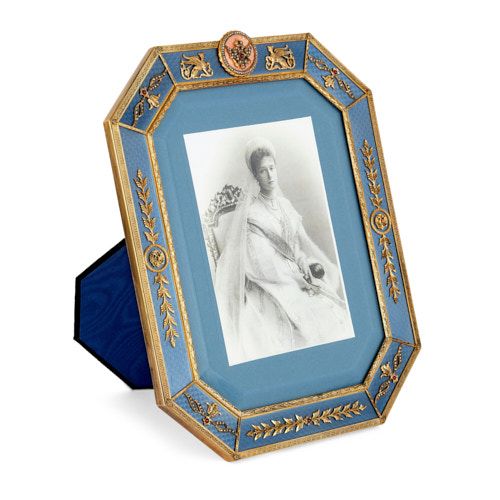 Fabergé style gold, gemstone, and enamel picture frame