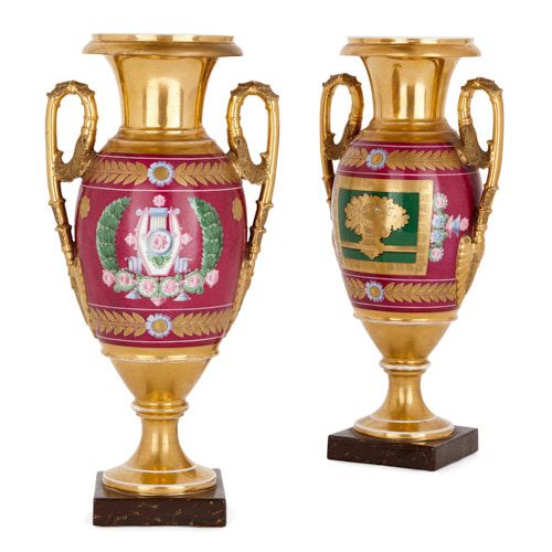 Pair of Paris porcelain Empire period vases