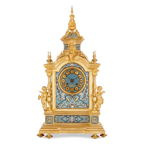 Renaissance Revival ormolu and champlevé enamel mantel clock