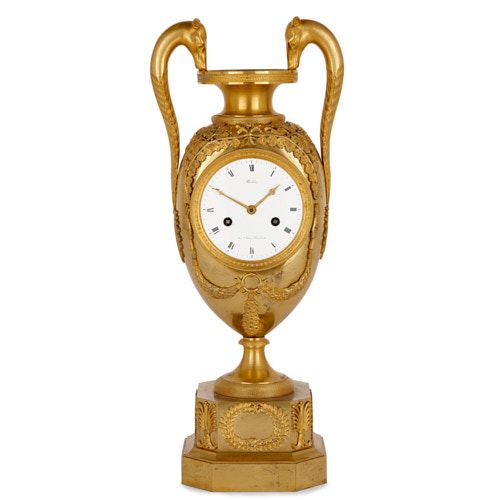 Gilt bronze Empire vase-form mantel clock by Michelez, Paris