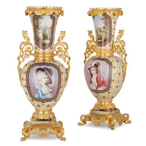Pair of Chinoiserie style ormolu mounted porcelain vases