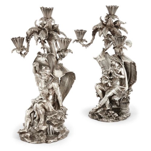 Pair of Victorian silvered-bronze candelabra by Elkington