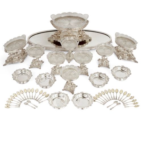 Victorian silver plated and cut glass table service by Elkington