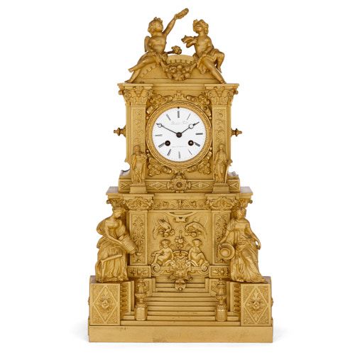 Baroque style French ormolu mantel clock by Rollet