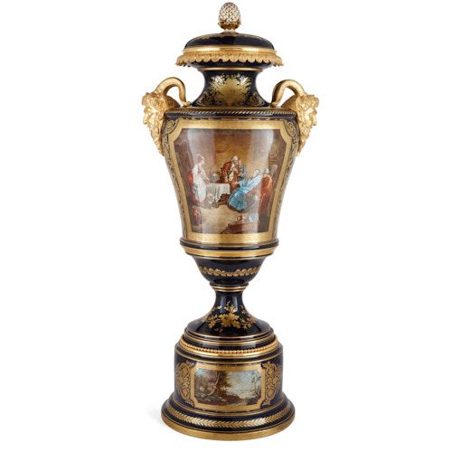 Large ormolu and Sèvres style porcelain vase