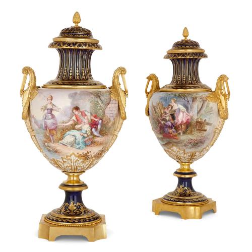 Pair of large ormolu mounted Sèvres style vases | Mayfair Gallery