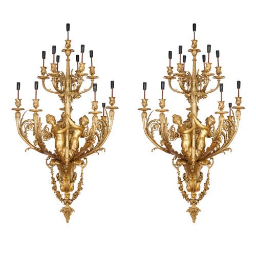 Pair of very large French ormolu wall lights