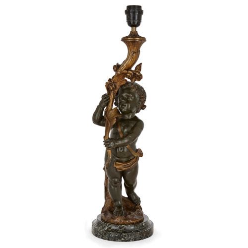 Belle Époque patinated bronze figurative lamp