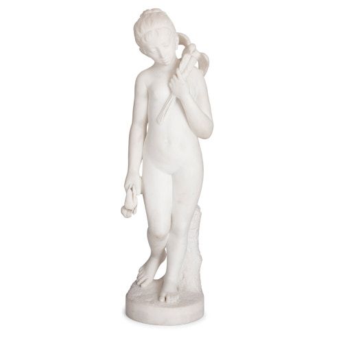Large antique white marble sculpture of a girl
