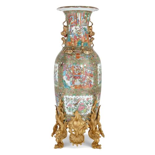 Ormolu mounted Chinese famille verte porcelain vase