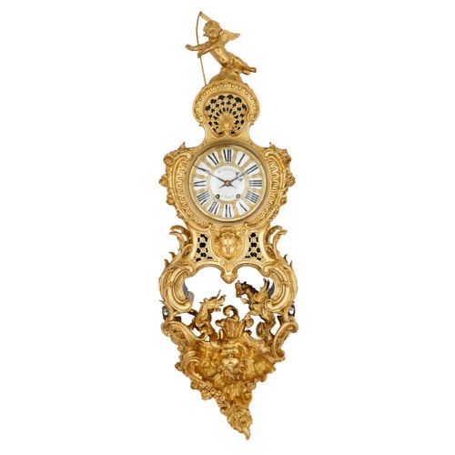 Large ormolu cartel clock with Chinoiserie details by Dasson