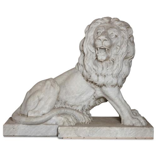 Pair of large Italian sculptural marble lions | Mayfair Gallery