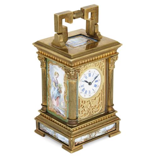 French ormolu and enamel miniature carriage clock