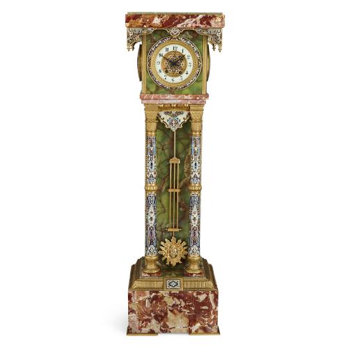 Ormolu and champlevé enamel mounted onyx pedestal clock by Guilmet