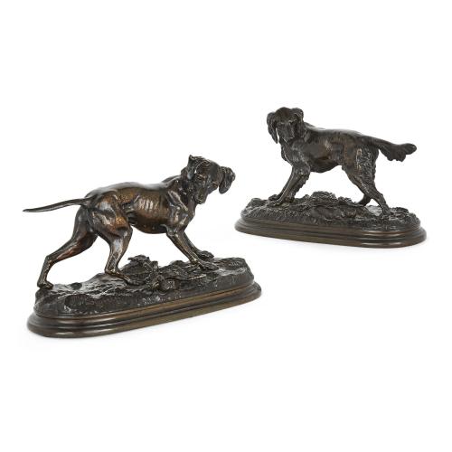 Pair of patinated bronze models of dogs by Moigniez