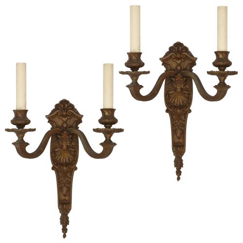 Pair of Neoclassical style patinated metal wall lights