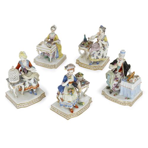 Set of five Meissen porcelain groups depicting the senses