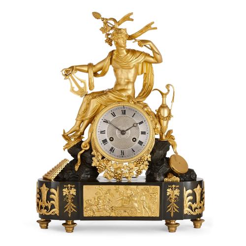 Large Empire period gilt and patinated bronze Bacchus clock