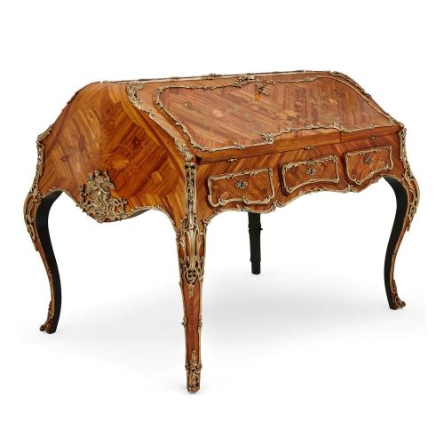 Rare Louis XV style ormolu mounted marquetry double-sided desk