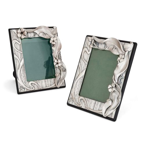 Pair of Italian Art Nouveau silver mounted photograph frames