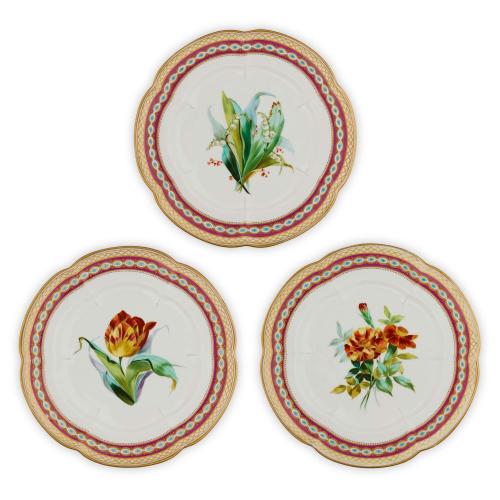Set of three antique Copeland porcelain floral plates