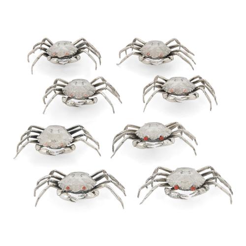 Set of eight Italian silver crab-form boxes by Buccellati