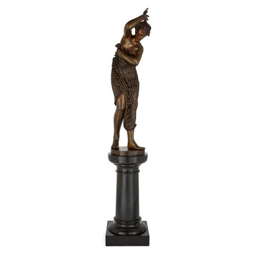 A large french patinated bronze figure of the water nymph Ondine