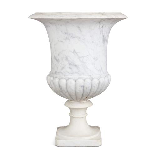 Large antique white marble campana form garden urn