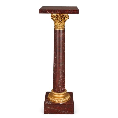 French neoclassical ormolu and rouge griotte marble pedestal