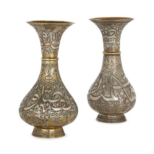 A pair of antique Syrian Mamluk revival vases, 20th century