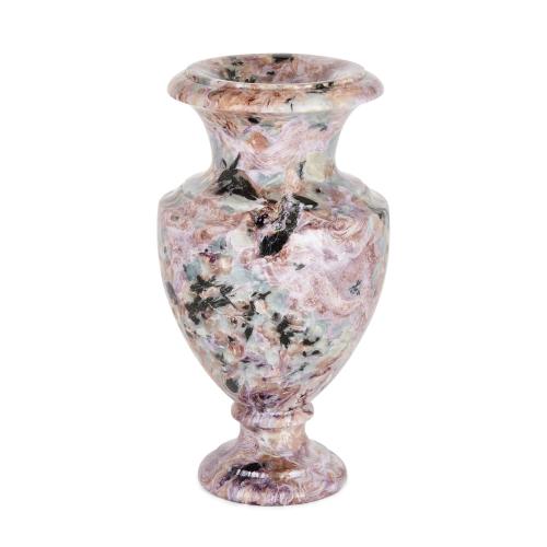 A Russian variegated pink and green onyx urn-shaped vase
