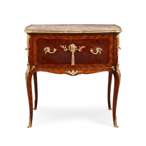 Ormolu mounted kingwood and bois satine parquetry table by Linke 