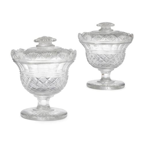 Pair of English cut glass and engraved sweet bowls