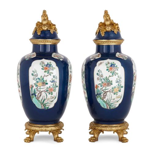 Pair of ormolu mounted Samson porcelain Chinoiserie vases