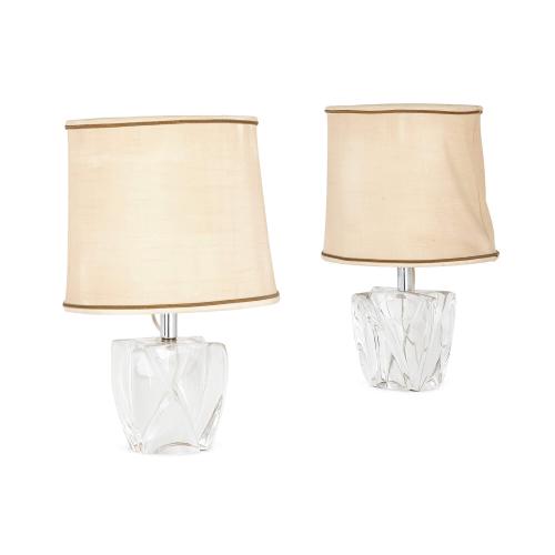 Pair of mid-century crystal table lamps by Daum 