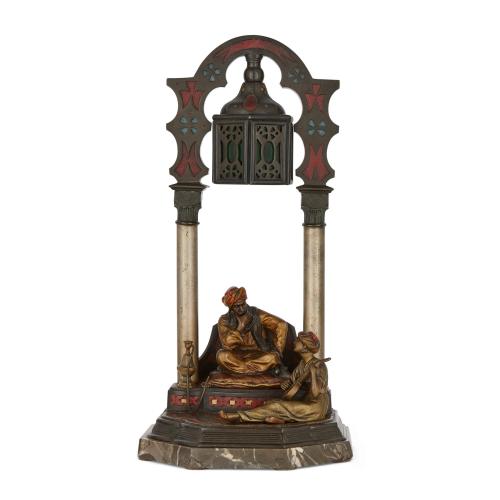 Large Viennese cold-painted bronze Orientalist lamp