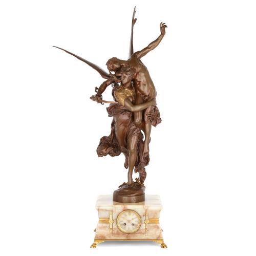 ‘Gloria Victis’ bronze and onyx mantel clock by Mercié and Barbedienne